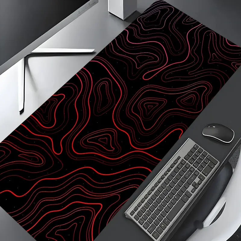 Neon Abstract Red Geographical Contour Lines Large Gaming Mouse Pad,Desktop Protection Pad,Washable Rubber Pad Non-Slip Lock Edge Multi-Size Mouse Pad Suitable For Home Office,Good Gift for Family and friends,Desk Accessories,Computer Desk Accessories