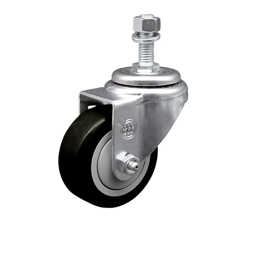 Service Caster SCC-TS20S314-PPUB-BLK-121315 Series #20 Non-Marring Polyurethane Swivel Threaded Stem Casters, 3x1.25 in Black Ball Bearings Wheel, 0.5 in Stem, 250 lbs Capacity, Bolt Hole Compatible for Carts/Equipment on Concrete/Tile