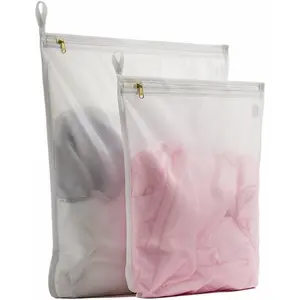 Delicates Laundry Bags, Bra Fine Mesh Wash Bag for Underwear, Lingerie, Bra, Pantyhose, Socks, Use YKK Zipper, Have Hanger Loops (White, 1 Large & 1 Medium)