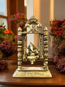 Beautiful Antique Brass Lord Ganesha Idol or Statue on Swing Jhula for Mandir , Home Décor , Indian Festive Décor Indian Decor Gift