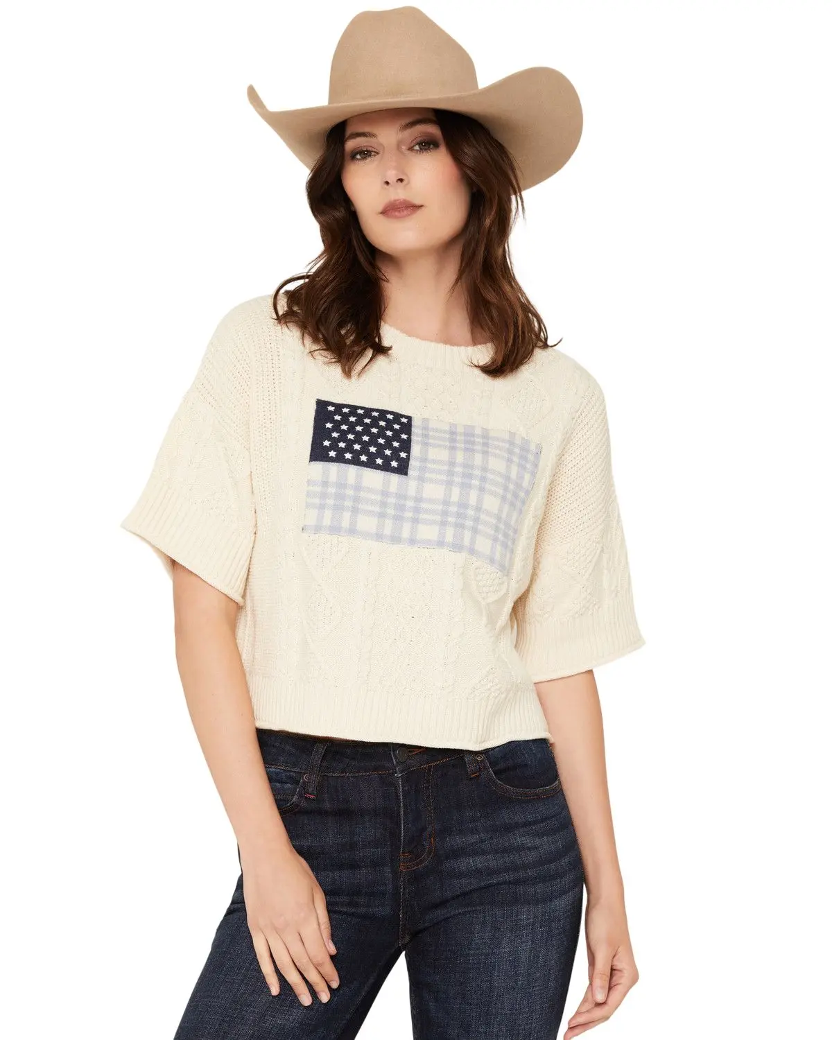 Originality Women's Women'S Usa Flag Short Sleeve Sweater - S0752e294ji