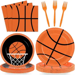 100 Pcs Basketball Party Plates and Napkins Set Serves 25 Birthday Party Decorations Sports Party Supplies Tableware Party Favors for Boys