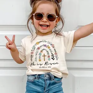 He Is Risen Youth Shirt, Christian Easter Tee for Youth, Faith Floral Cross Shirt, Sweatshirt, Hoodie Religious Toddler Easter Outfit
