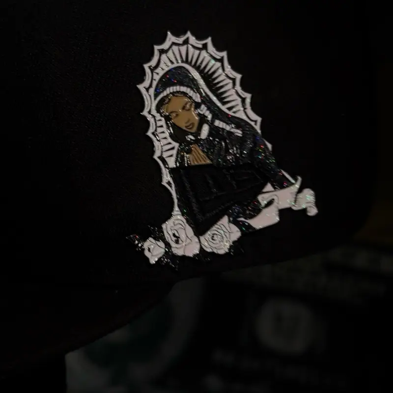 RARE Virgen Mary Virgen De Guadalupe New Era hat pin black
