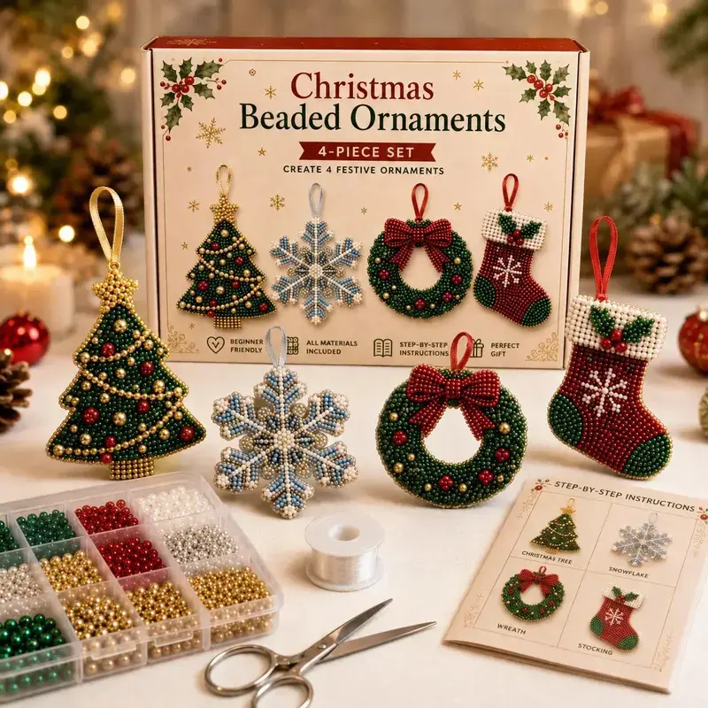 DIY Christmas Beaded Ornament Kit, Holiday Craft Set for Adults & Beginners, Christmas Tree Decorations, Handmade Bead Ornaments, Festive Holiday DIY Crafts, Seasonal Home Decor, Creative Christmas Gift, Holiday Party Decorations, Winter Craft Supplies
