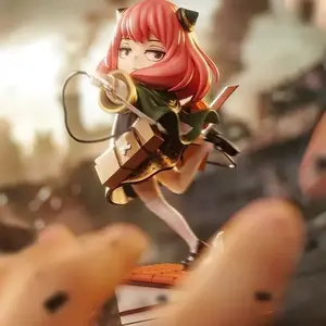 Spy x Family Anya Cosplay Captain Double Head Sculpture with Pink Hair and Cat Ears Detailed Anime Figure Action Figurine