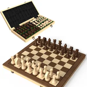 15" Wooden Folding Chess Set with 3" King Staunton Pieces and 2 Extra Queens