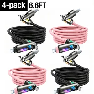 4-in-1 USB-C Cable 4PCS 6.6ft 240W Max Multi-Functional Fast Charging Cord with RGB Lighting for iPhone 16 Samsung Galaxy MacBook Travel Charger