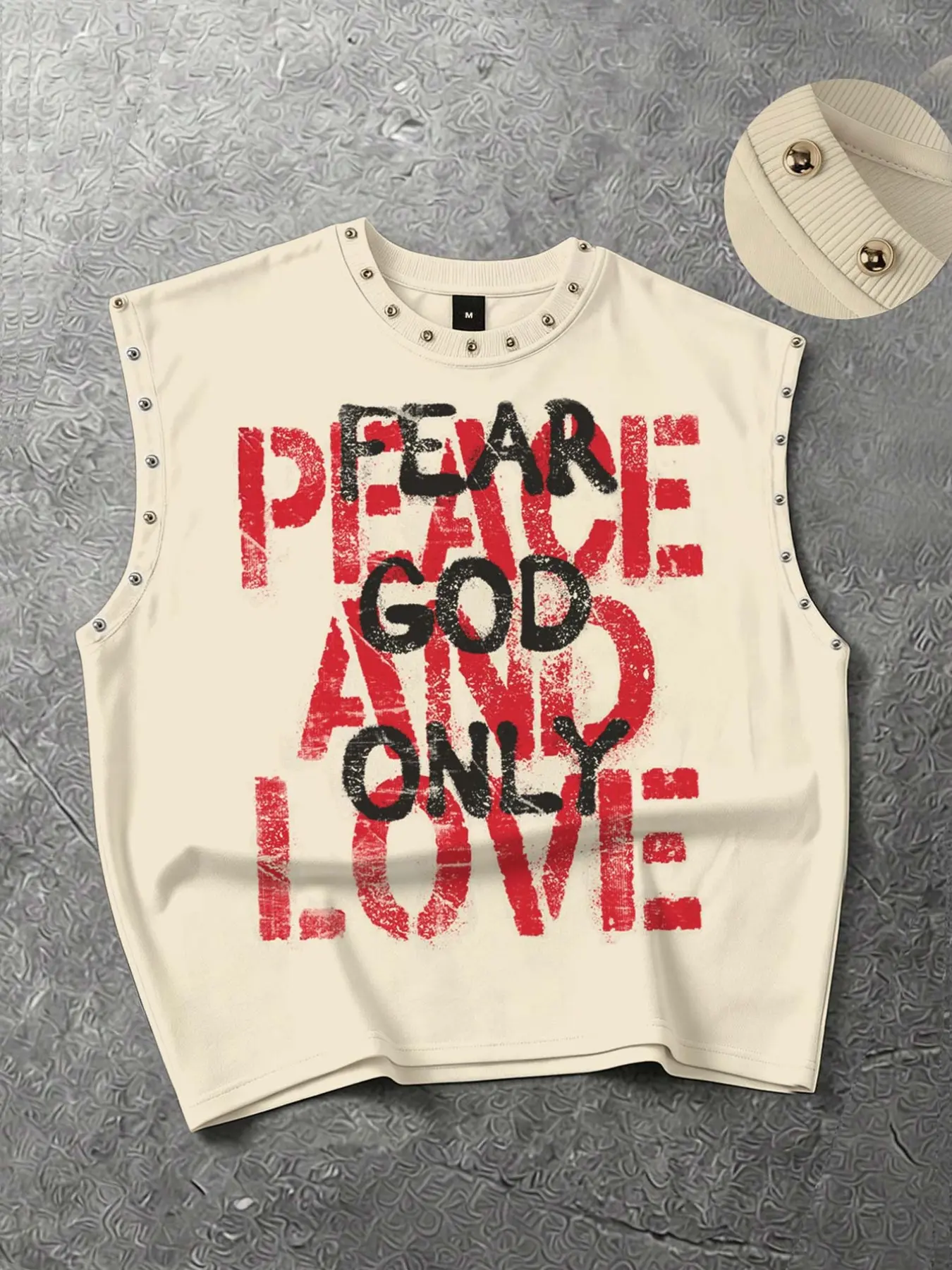 "Fear God Only" Slogan Loose-fitting Vest for Men and Women, Letter Print Geometric Metal Studs Vest, Aesthetic Summer Clothes, Street Fashion Vest, Y2k Summer Vest, 2026 New Streetwear Vest
