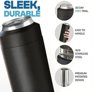 Universal Buddy Can Cooler - Fits All - For Regular 12 & 16 ozor Slim-Size Bottles - Insulated Double-Walled StainlessSteel (Black Leopard)