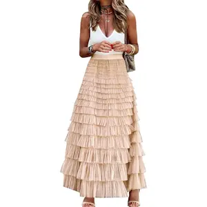 Womens Long Maxi Tulle Skirt A Line Ruffle Mesh High Waisted Tiered Layered Skirts Petticoat