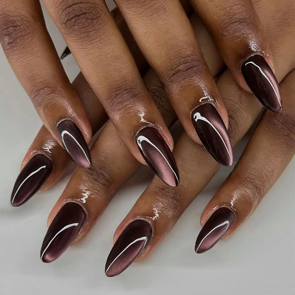 Upgrade Your Look, 24pcs Y2K Almond Medium Nail Tips, Cat Eye Acrylic False Nails Set, Includes Jelly Glue & File, DIY for Women and Girls, Almond Fake Nails, Nail Tips Kit, Nail Art Set, Almond Shape Nails