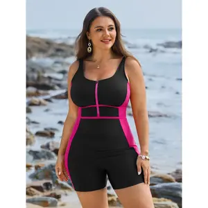 【Summer Turn-Up】【Tummy Control】BLOOMCHIC Plus Size Color Contrast Adjustable Pocket One-Piece Swimsuit [M-6X] 2026 Summer Pick for Mother's Day