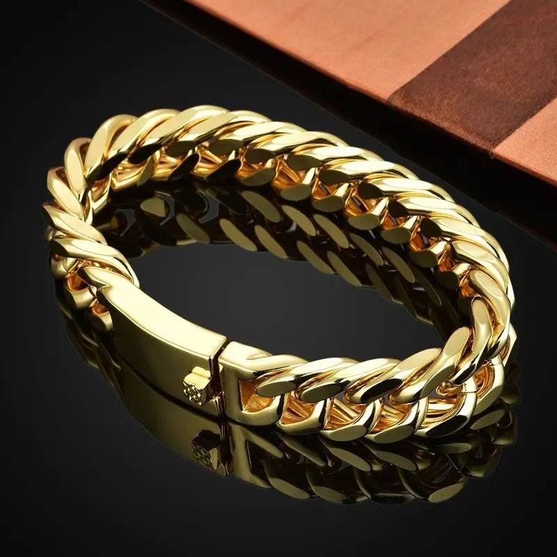 Fashionable Cuban Link Bangle for Men & Women, 12mm Wide Hip Hop Style Alloy Chain Bracelet in Gold, Silver & Black, Fashionable Bracelet, Gold Bangle Bracelets