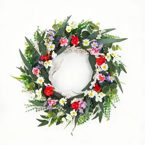 20" Mixed Wildflower Wreath | Spring Front Door Wreath | Artificial Daisy Flower Wreath for Home Porch Wedding Decor