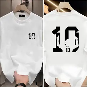 Unisex/Couples Cotton T-Shirt for Men: Messi No. 10 Print (Front and Back), Crew Neck, Perfect for Urban Outings and Meetings