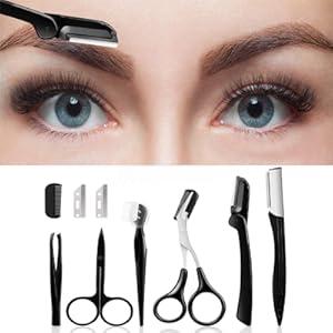 9-in-1 Eyebrow Grooming Kit for Shaping and Dermaplaning, Multipurpose Face Razor and Cosmetic Tools Set, Compact Beauty Kit for Women, Beauty Care Tool, Eyebrow Styling Kit
