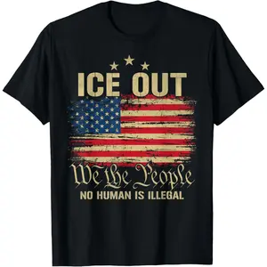 Ice Out No Human is Illegal US Flag Distressed Men Women T-Shirt