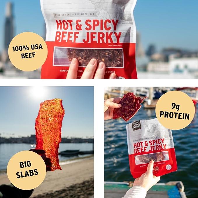 People's Choice Beef Jerky - Classic - Hot & Spicy - Big Slab - Whole Muscle Premium Cuts - Bulk Jerky Package - Thin Sheets - Low Sodium Low Salt High Protein Meat Snack - 15 Count, 1 Bag Flavor