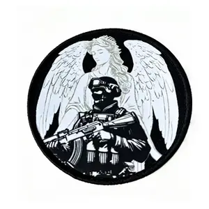 Guardian Wings Hook & Loop Patch, Black White Round Removable Patch, Sewn Edge Decorative Badge for Backpack Hat Jacket Outdoor Gear outdoorfun outdoorfun