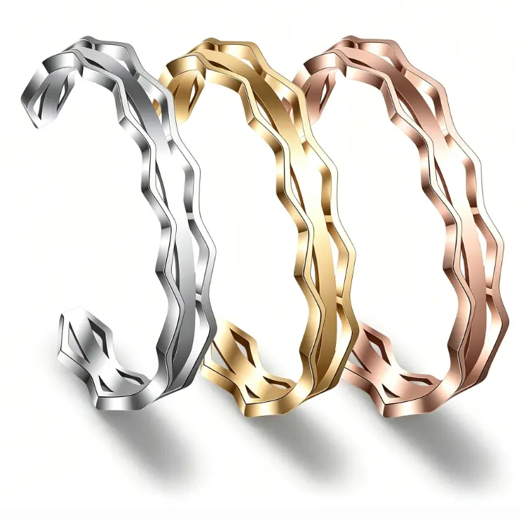 Zuo Bao Hollow Grooved Hair Tie Bracelet Stainless Steel Rubber Band Holder Bangle for Women