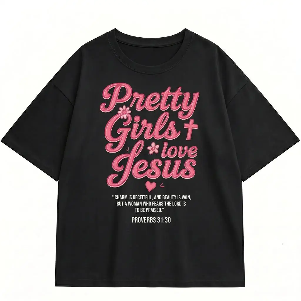 Pretty Girls Love Jesus Christian Graphic Tee Women Retro Faith Shirt Plus Size