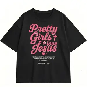 Pretty Girls Love Jesus Christian Graphic Tee Women Retro Faith Shirt Plus Size