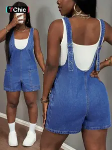 Elegant Summer Denim Bib Overalls Shorts for Women, Fashionable Versatile Slimming Jumpsuit Pants, Stylish Youthful Look