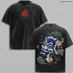Avatar The Last Airbender Zuko Blue Spirit Mask T-Shirt Anime Graphic Tee Vintage Streetwear Unisex Oversize Heavyweight Cotton T Shirt Gift For Anime Fan Anime Double Printed Washed Tee FMD