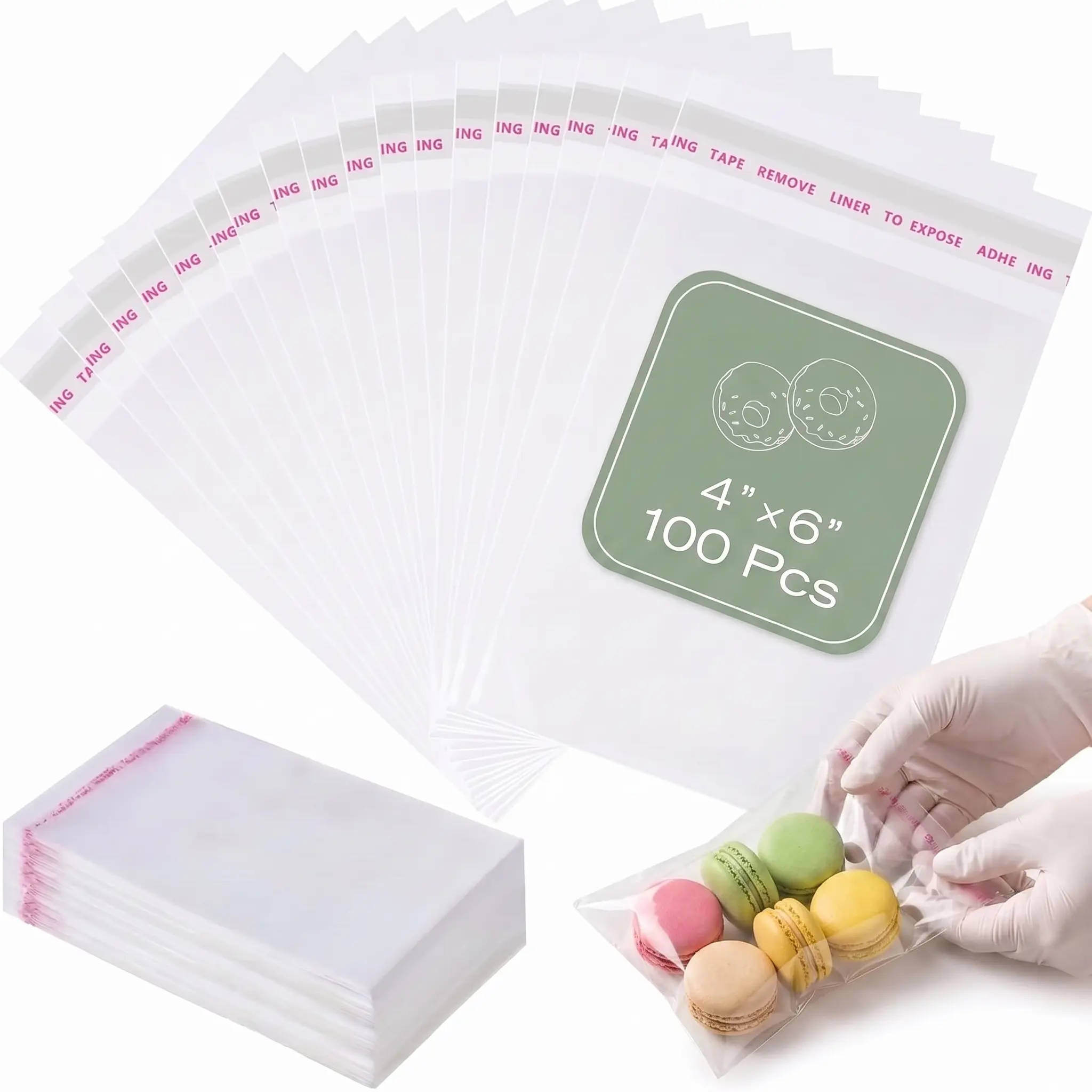 100Pcs Cookie Bags with Seal, 4x6 Inches Self Sealing Cellophane Bags, Clear Cookie Bag Resealable Treat Bags for Packaging Cookies, Candy, Gifts, Favors