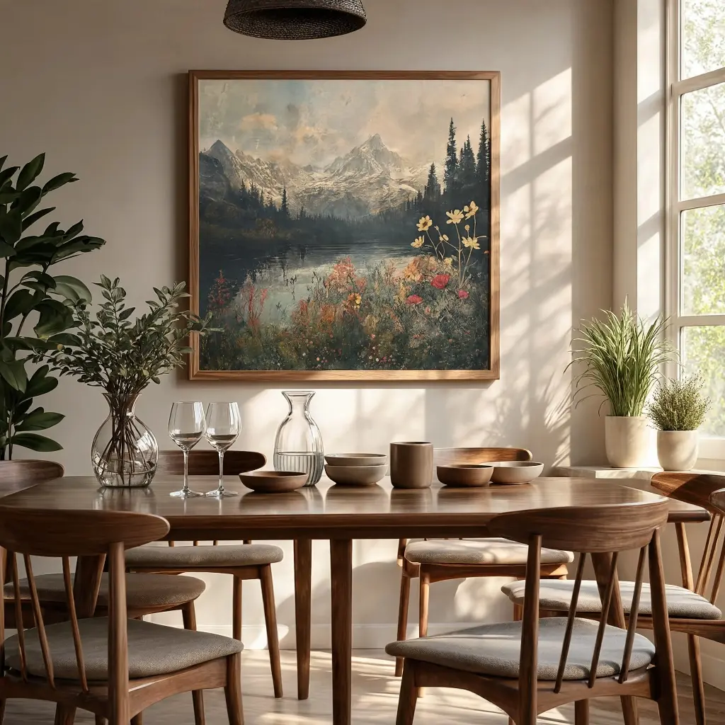 Wildflower Landscape Poster Mountain Wall Art Farmhouse Floral Cottage Decor