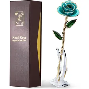 24K  Dipped Real Rose - Handcrafted, One of a Kind  - Timeless Romantic Present for Birthday, Valentine's, Mother's Day, Anniversary (Turquoise Blue)