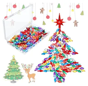 206 Pieces Ceramic Christmas Tree Lights Set Including 200 Pieces Christmas Light Replacement Bulbs Light up Twist 5 Pieces Star with Mini Storage Box for Xmas Tree