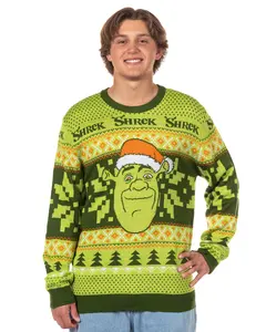 Shrek Ugly Sweater for Christmas Men's Santa Hat Adult Holiday Knit Pullover