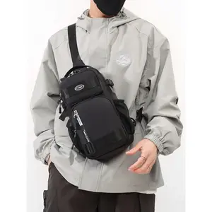 Men's Casual Letter Pattern Zipper Crossbody Chest Bag, Multi-functional Outdoor Shoulder Bag, Fashionable Sling Bag for Daily Use