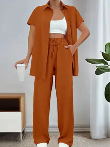 Women's Casual Long Sleeve Cardigan Top Set, Plain Color Solid Casual Pants and Cardigan for All Seasons, Slim-Fitting Daily for Women, Outfit