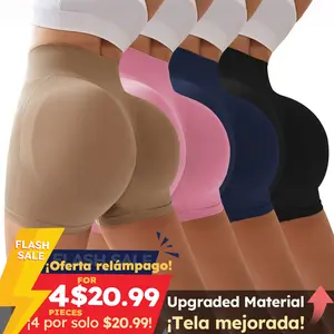 4-Pieces High Waist Tummy Control Side-Ribbed Butt-Lifting Seamless Shorts, Lightweighted Summer Shorts,  Stretchy Womenswear Bottom SpringStatements