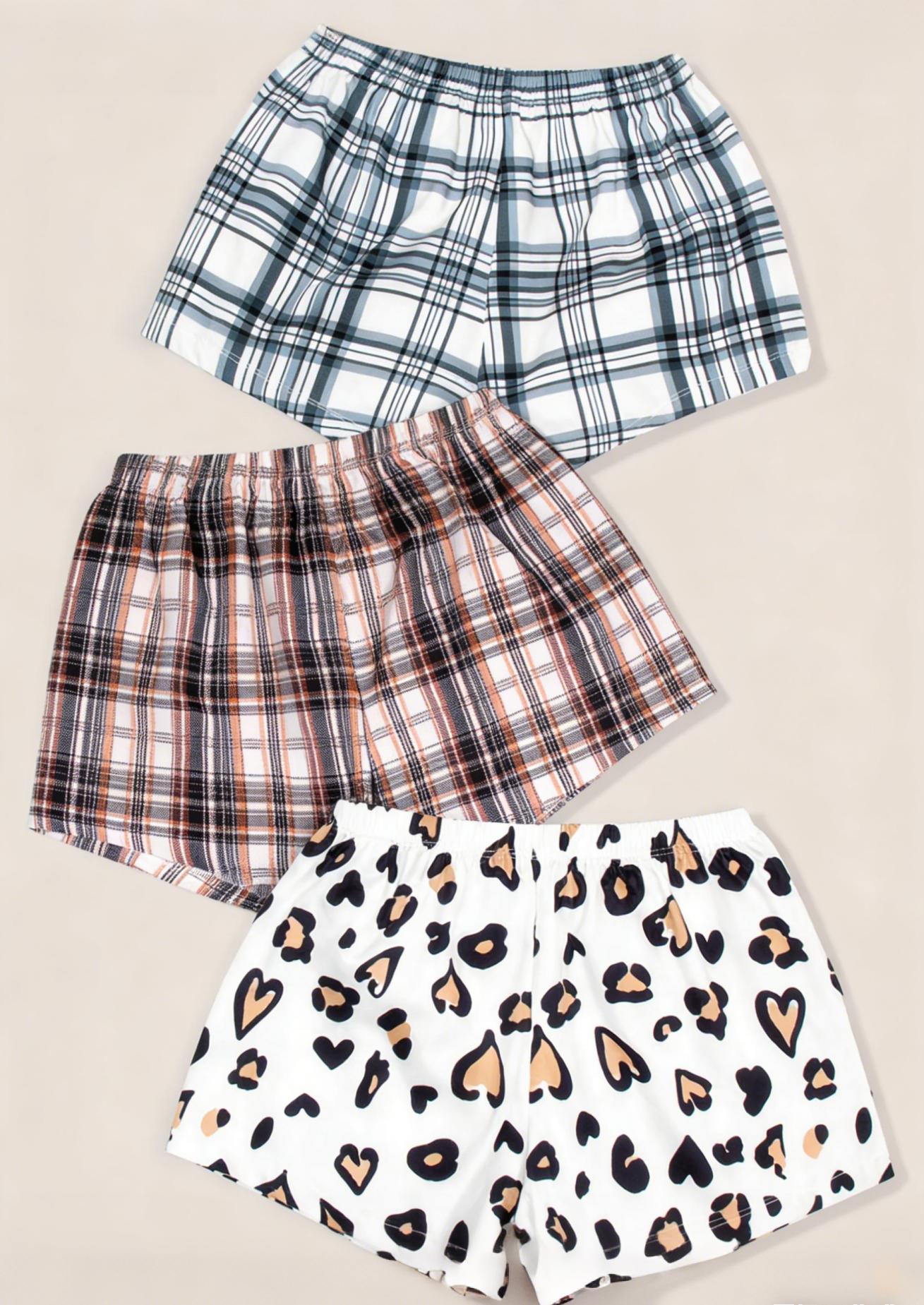 New! Women's Heart Print Elastic Waist Shorts Pyjama Set, 3 pack,Casual Comfy Shorts Set, Ladies Soft Sleepwear for All Seasons New! Women's Heart Print Elastic Waist Shorts Pyjama Set, 3 pack,Casual Comfy Shorts Set, Ladies Soft Sleepwear for All Seasons