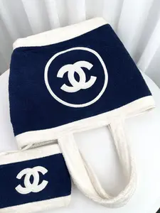 Pre-owned CHANEL Terry Cloth Tote Bags CC Logo Tote Bag with Pouch
