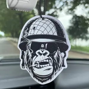 Monkey Smoking Hilton Car Air Freshener, Car Fragrance, Car Scents, Rearview Mirror Hanging & Vent Clip, Natural Material, Long-Lasting 90 Days, Alcohol-Free, Unisex Gift