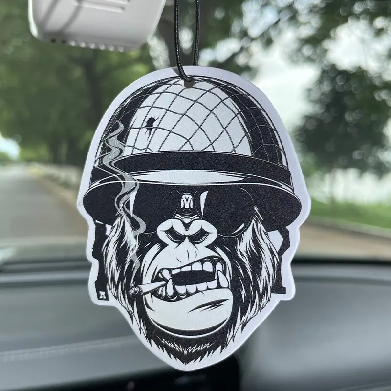 Monkey Smoking Hilton Car Air Freshener, Car Fragrance, Car Scents, Car Deodorizer, Rearview Mirror Hanging & Vent Clip, Natural Material, Long-Lasting 90 Days, Alcohol-Free, Unisex Gift