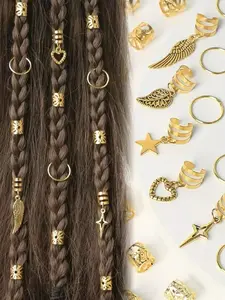 Braided Hair Accessories for Women, Pirate and Costume Jewelry, Gold and Silver Color Beads, Dreadlock Rings, Bracelets, Clips