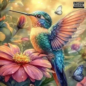Colorful Hummingbird Pink Flowers Butterflies Art Painting 5D DIY Diamond Painting Kit Full Drill Square Round Diamonds Art Craft, Handicraft Home Wall Decor Art Gift For Living Room Handmade Decorative Painting Set