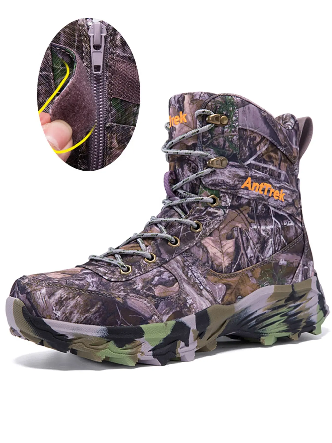 Men's Outdoor Tactical Boots, Side Zipper Velcro Design, Camouflage Hiking Shoes, Slip-Resistant, Durable, All Season, Ideal for Camping, Trekking, Work, Hiking Footwear