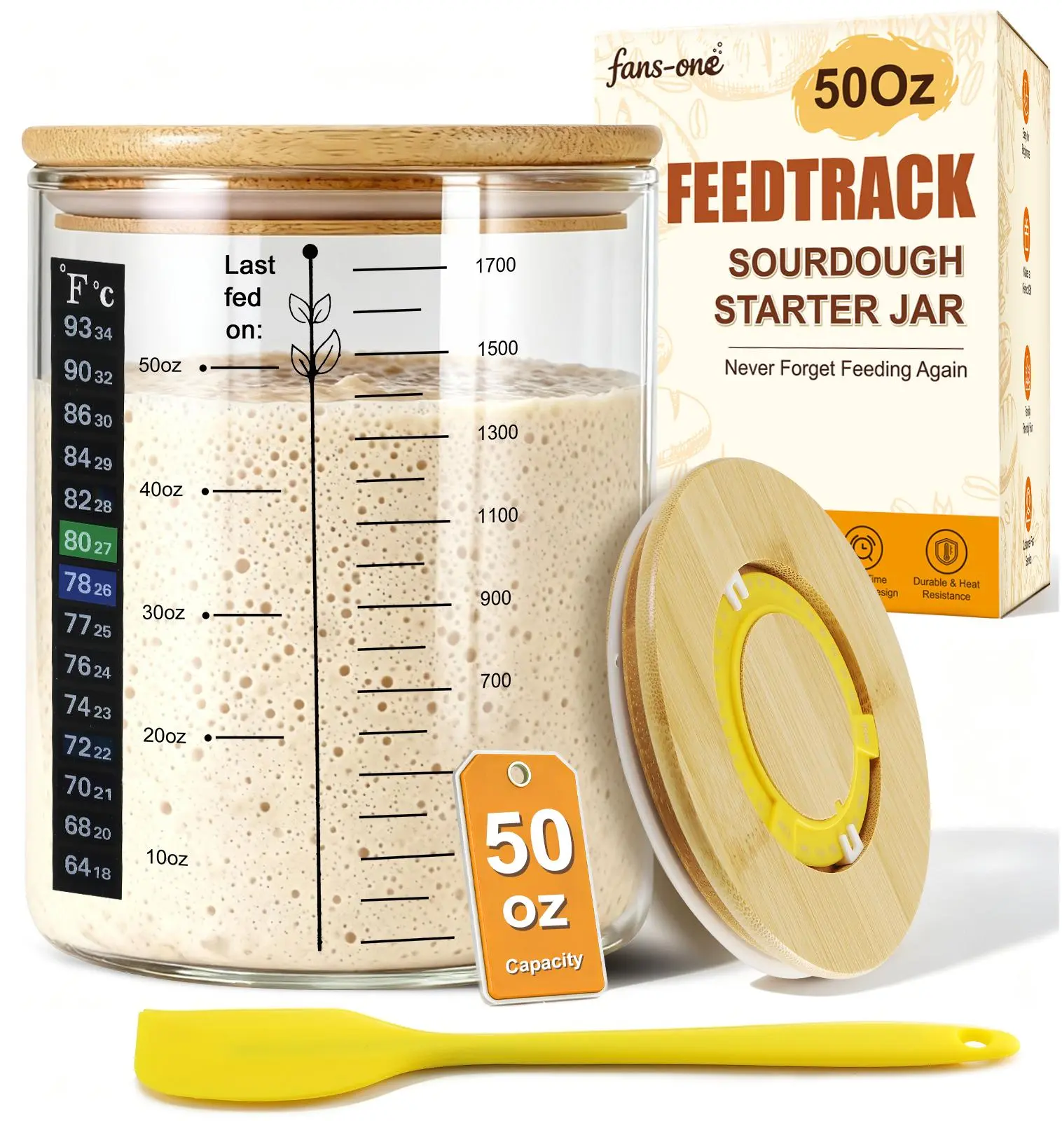 Sourdough Starter Jar, 50 oz Large Sourdough Jar with Time Keeper, Thermometer, Scraper, Wide Mouth Glass Sourdough Starter Kit for Beginners and Professional Bakers Preserving Containers Aesthetic