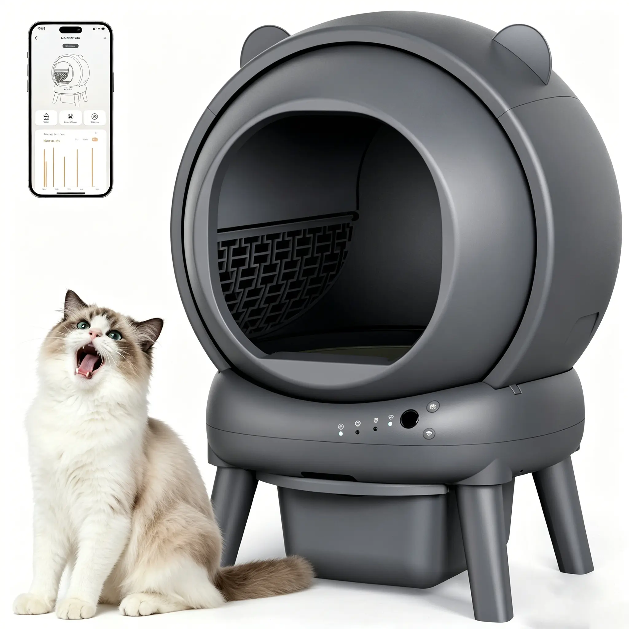 Self-Cleaning Smart Cat Litter Box, App Real-Time Monitor Odor-Free Washable Automatic Kitty Toilet with Safety Weight Detection, Anti-Pinch Protection & Low Noise Operation