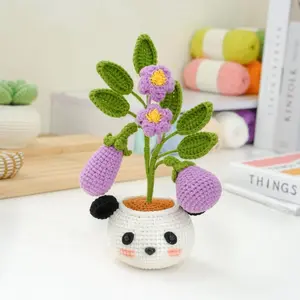 Panda Pot Crochet Flower, Crochet Cute Flower Pot Desk Decoration, Crochet Flower, Home Decor