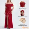 OQQ Women's Fitted Stretch Satin Ruched Off-Shoulder Bodycon Formal Gown - Built-in Shapewear, High Slit, Womens Dresses, Birthday Dresses, Party Attire