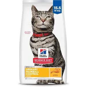 Hill's Science Diet Adult Urinary & Hairball Control Dry Cat Food, Chicken, 15.5 lb. Bag (Updated Formula)
