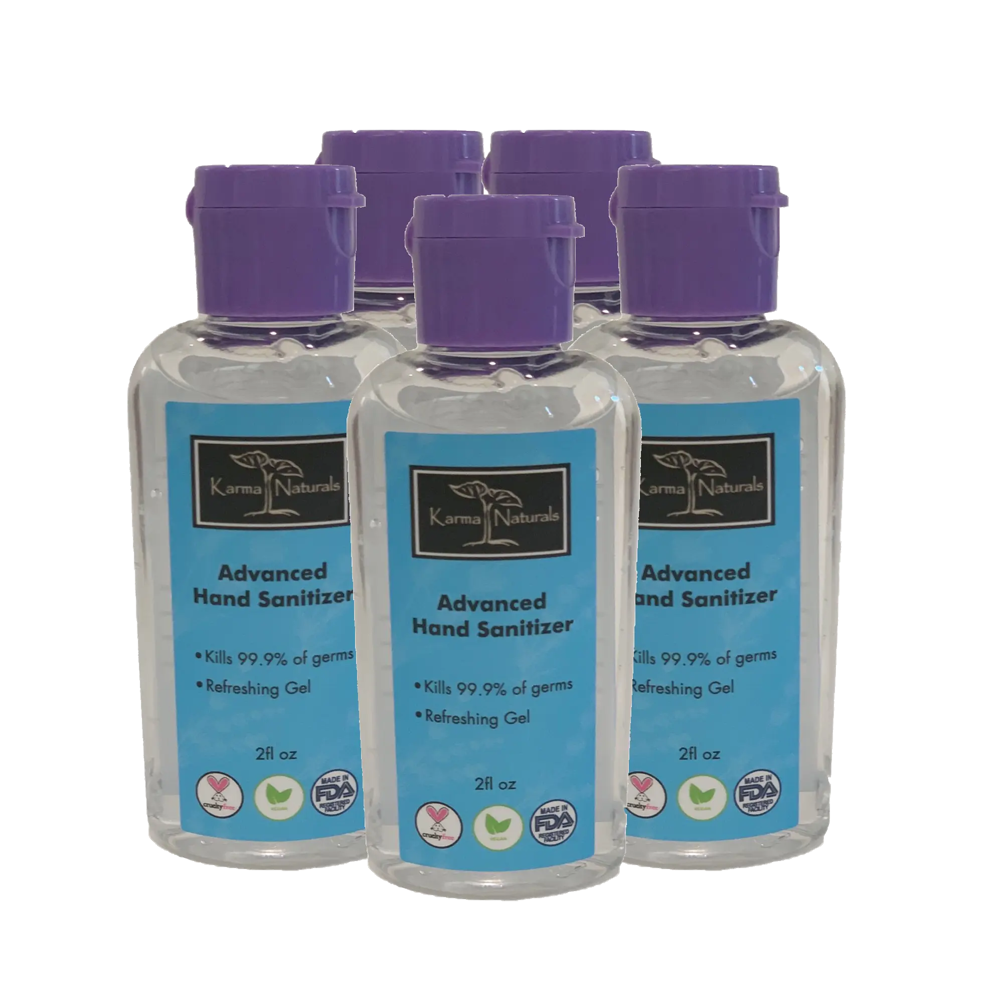 Karma Naturals Hand Sanitizer Set, 62% Alcohol, Vegan & Cruelty-Free Formula, 2 oz Travel Size Bottles, Pack of 5, Antiseptic Disinfectant Hand Sanitizers, Disinfection Hand Sanitizers, Purse-Sized Hand Sanitizers